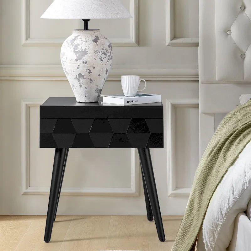 Julian Mid-century Modern End Table with Charging Station by HULALA HOME