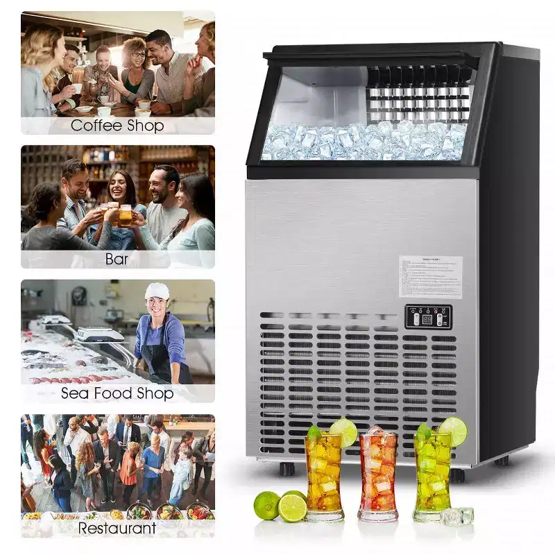 Costway Built-In Stainless Steel Commercial 110Lbs/24H Ice Maker Portable Ice Machine