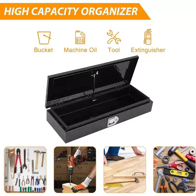 Truck Bed Tool Box, Aluminum Diamond Plate ToolBox for Pick Up Truck RV Trailer, Trailer Toolboxs Storage With Lock and Keys