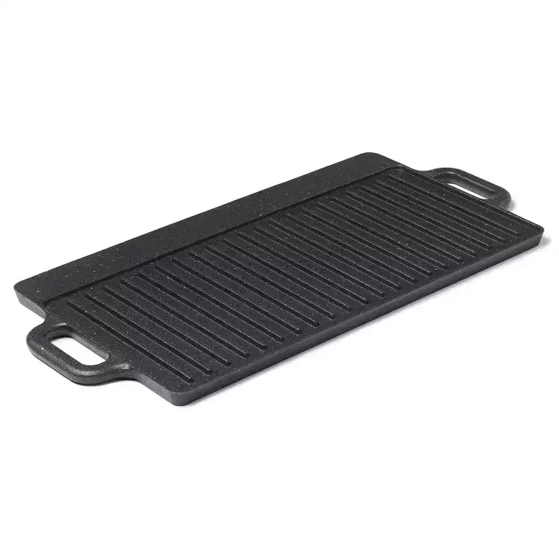 The Rock by Starfrit Traditional Cast Iron Reversible Grill/Griddle Black: Griddle Pan for Gas & Electric Stoves