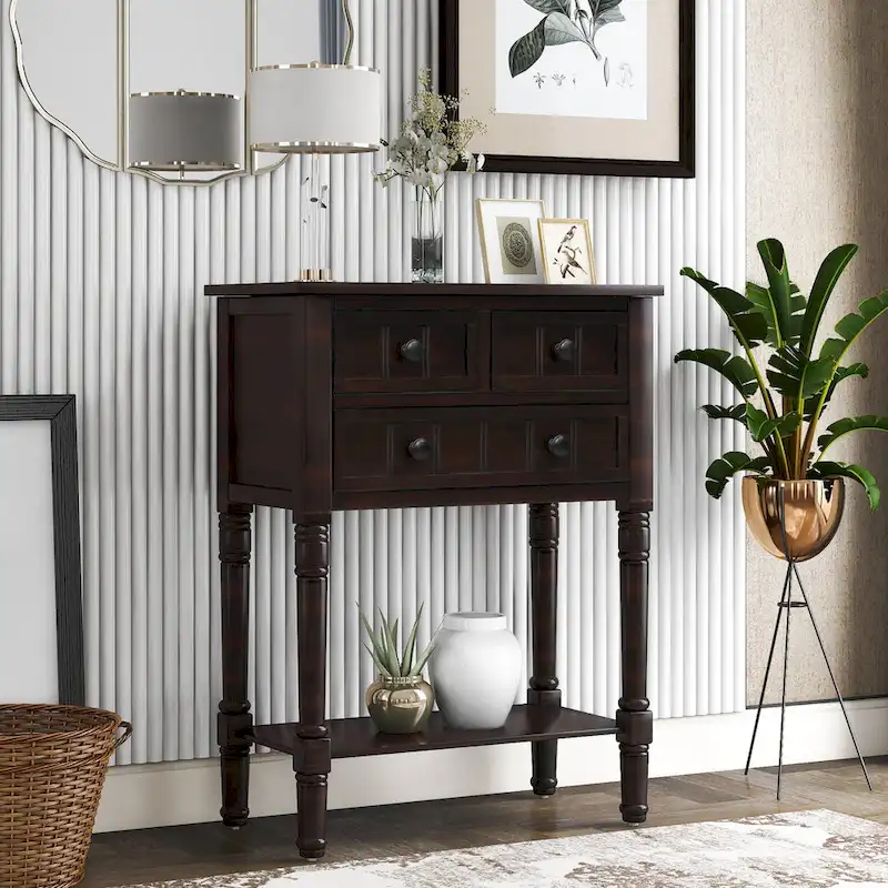 Narrow Console Table Slim Sofa Table with 3 Drawers and Bottom Shelf