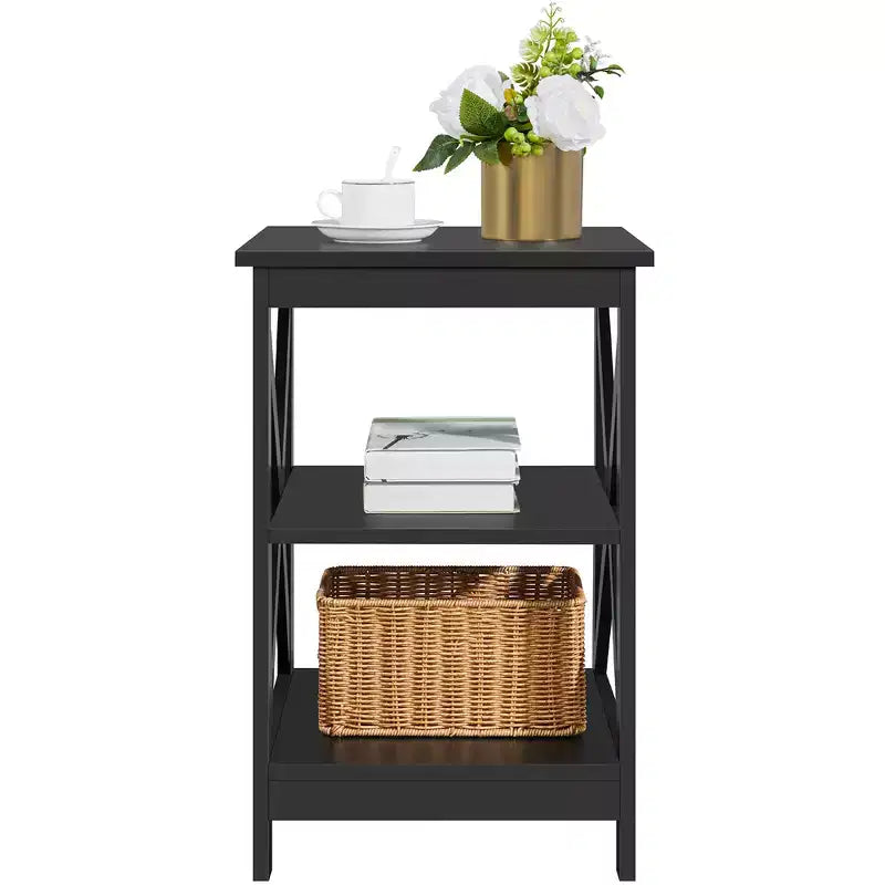 3 Tier Wood End Table with Storage Shelves for Living Room