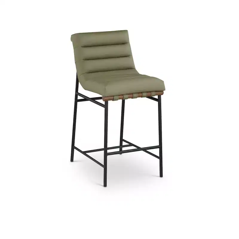 Vegan Leather Counter Stool �C Matte Black Frame, Walnut Dowel