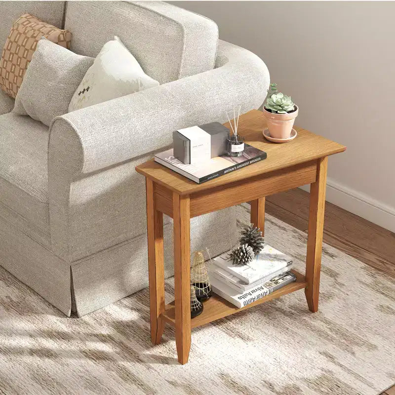 Costway 2 PCS End Table Irregular Narrow Sofa Side Nightstand w/ Storage Shelf Walnut