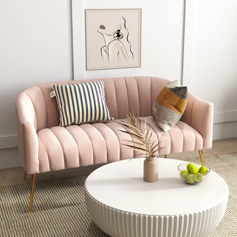 SEYNAR Modern Glam Comfy 50 Metal Legs Curved Sofa 2 Seaters Loveseat with Tufted Back