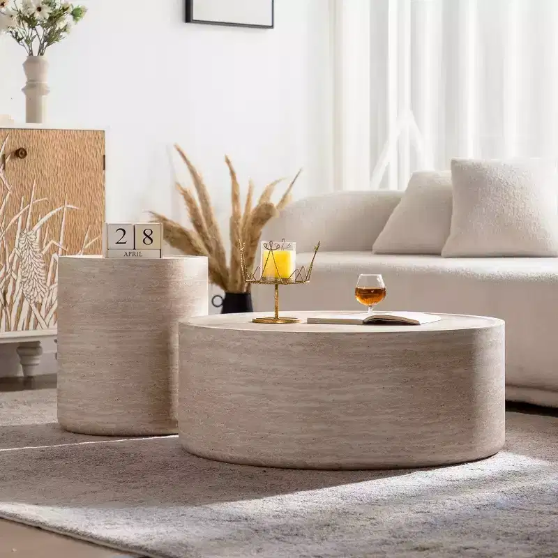 39.37 inch Round Coffee Table with Mars Pattern for Modern Living Rooms