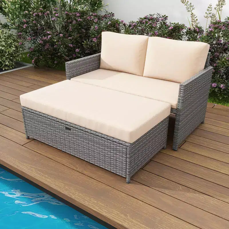 Costway 2 PCS Patio Loveseat with 31 Gal Multifunctional Storage Ottoman and Soft Cushions