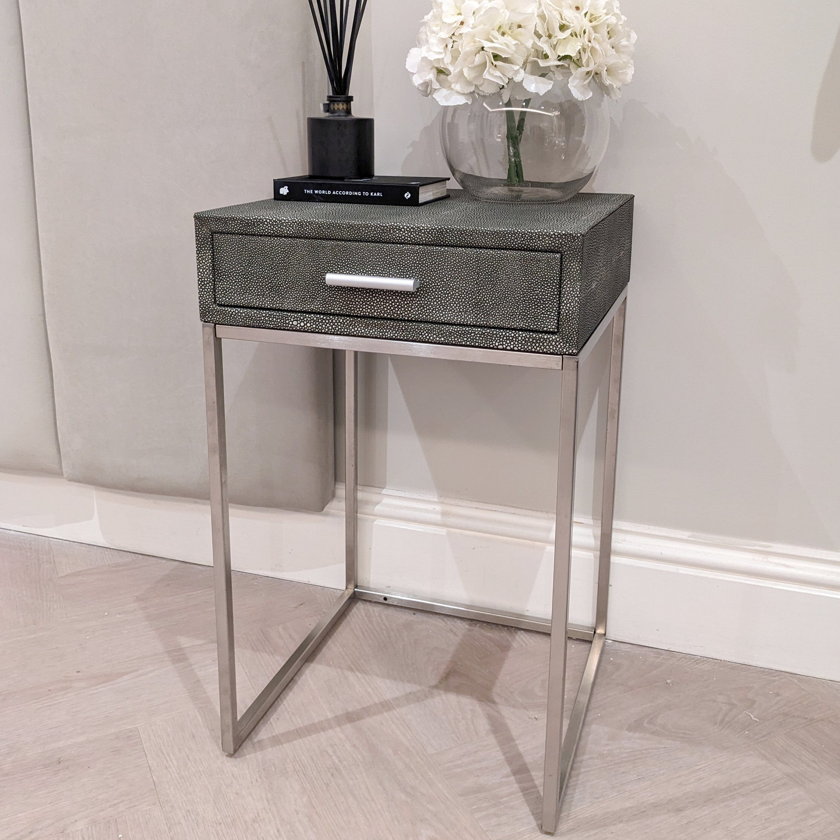 Grey Faux Shagreen Bedside Table