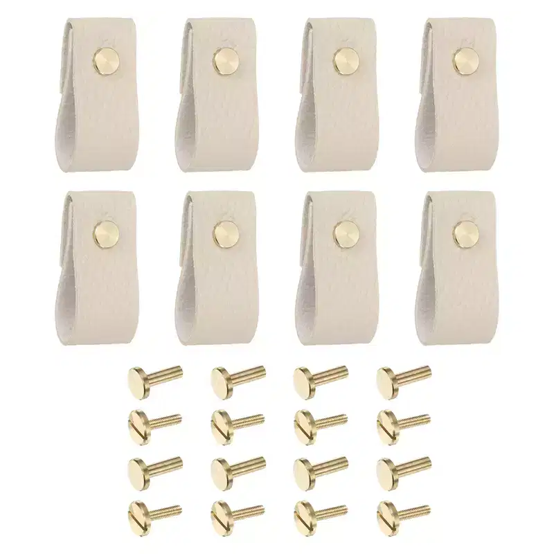 Unique Bargains Vintage Leather Drawer Pulls with Screws for Dresser Closet 8 Pcs