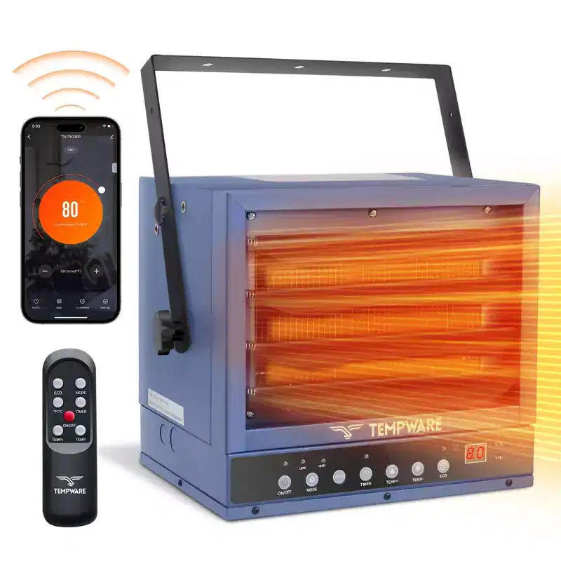 TEMPWARE 7500W Electric Garage Heater with Remote, 240V WIFI Hardwired Ceiling Mount Shop Heater with Digital Thermostat Ideal for Workshop