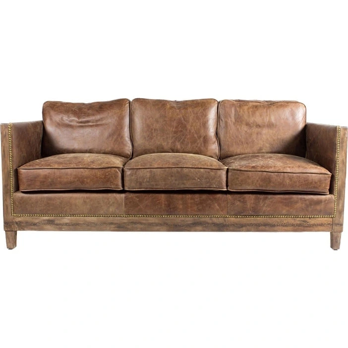 Aurelle Home Dina Vintage Brown Leather Sofa