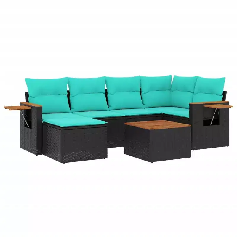vidaXL 7 Piece Patio Sofa Set with Cushions Black Poly Rattan