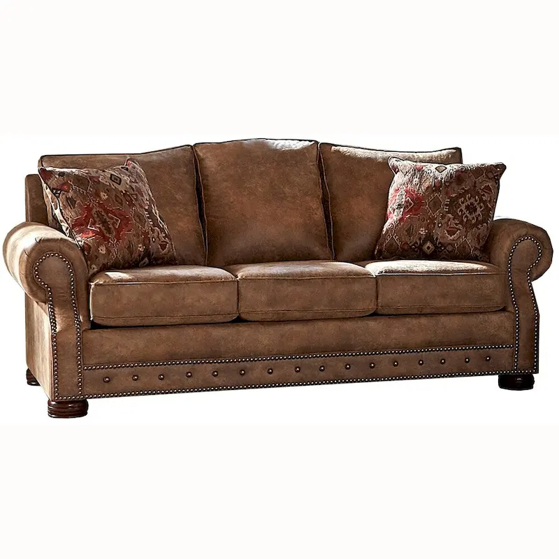 Made in USA Rancho Rustic Brown Buckskin Fabric Sofa Bed and Loveseat Set - 37 x 86 x 40