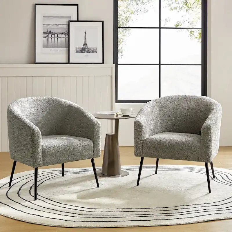 Hal Modern Boucle Armchair with Metal Legs Set of 2 by HULALA HOME