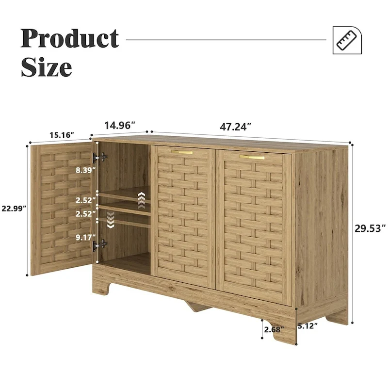 Storage Cabinet with 3 Doors,Wood Sideboard Buffet Storage