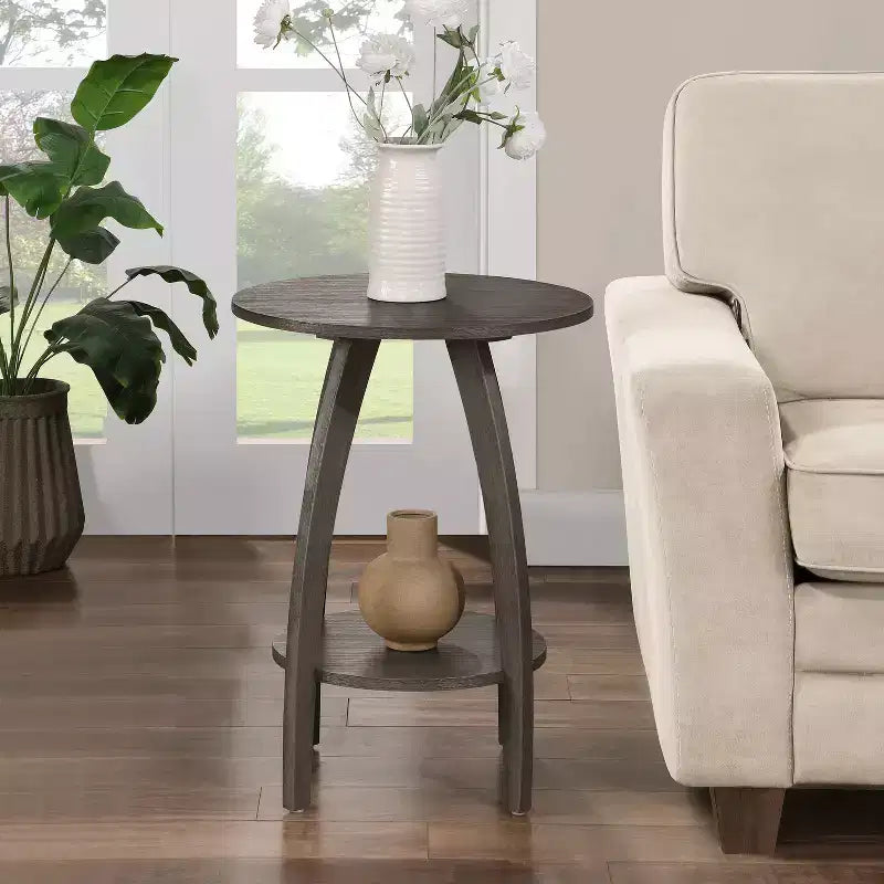 2-Tier End Table with Shelf, Scandinavian Mid-Century Modern Accent Furniture for Living Room