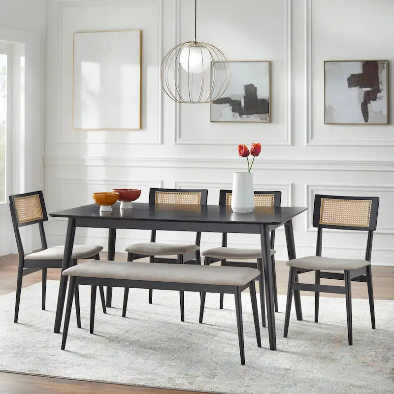 Lifestorey Whitney 6-piece Cane Dining Set with Bench