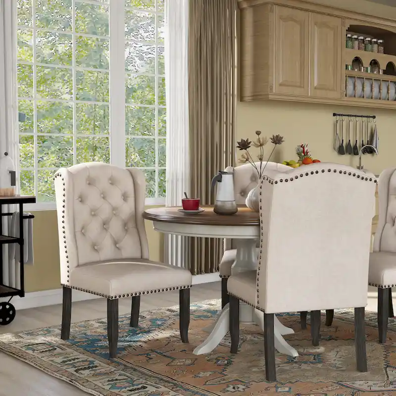 Tays Tufted Linen Wingback Dining Chairs (Set of 2) by Furniture of America