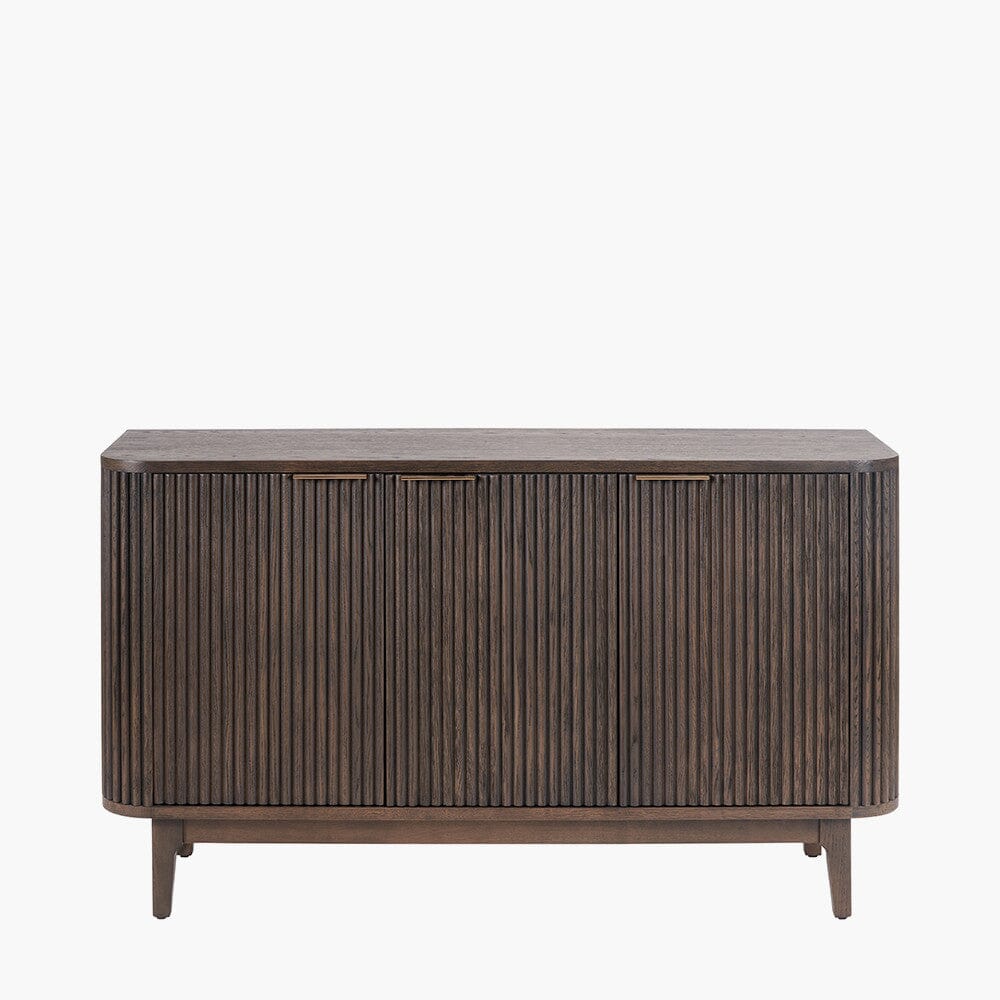 Dark Brown Ribbed Oak 3 Door Sideboard