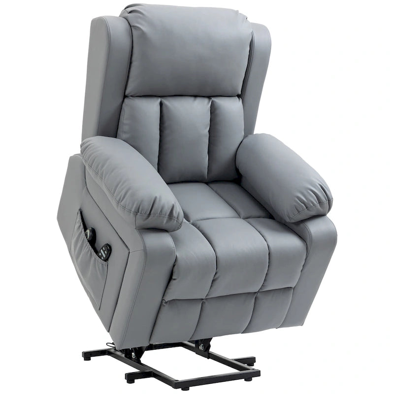 HOMCOM Electric Power Lift Chair, PU Leather Recliner Chair for Elderly with Vibration Massagge, Remote Control, Side Pockets