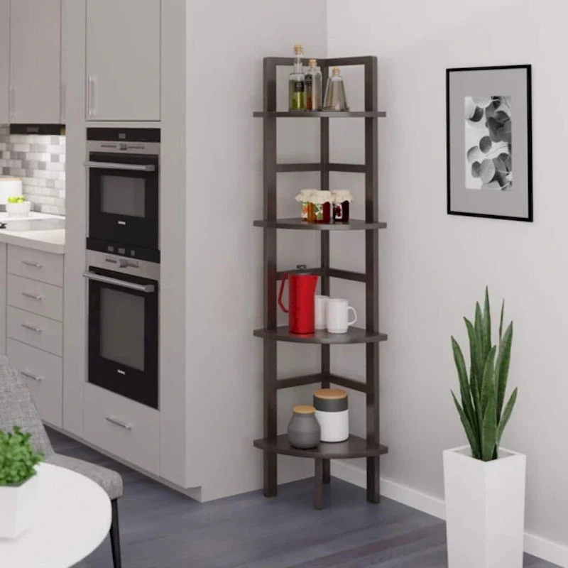 4 Tier Narrow Tall Storage Corner Shelf Rack - 63.5 - Coffee Brown