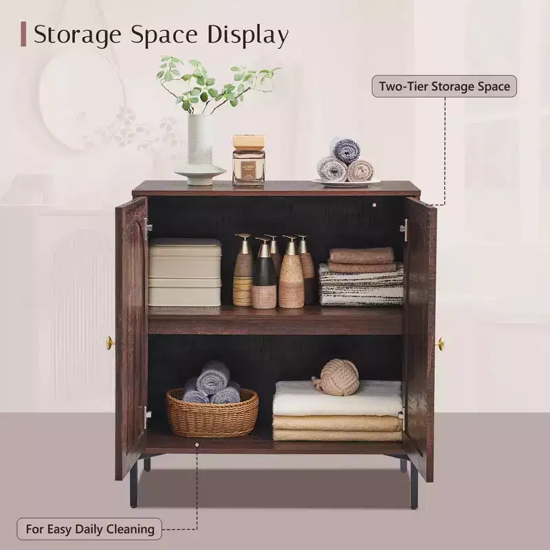 Bathroom Cabinet with Storage, Fluted Arched Free Standing Floor Cabinet with Adjustable Shelves, Modern Floor Storage Cabinet