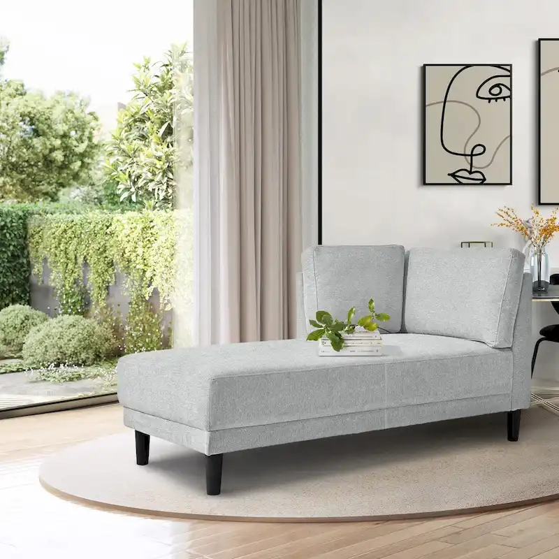 65 Linen Fabric Corner Sofa, Upholstered Indoor Chaise Lounge, Sleeper Sofa, Solid Wood Sofa Bed for Bedroom Living Room