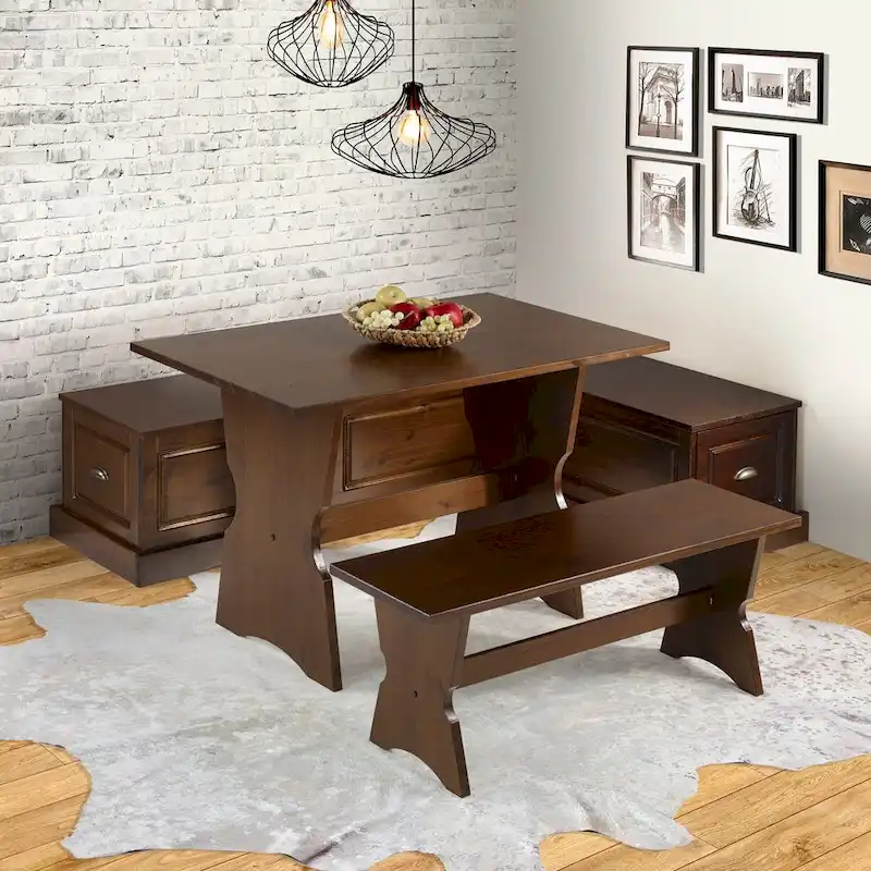 Ame Walnut Backless Nook Table Set