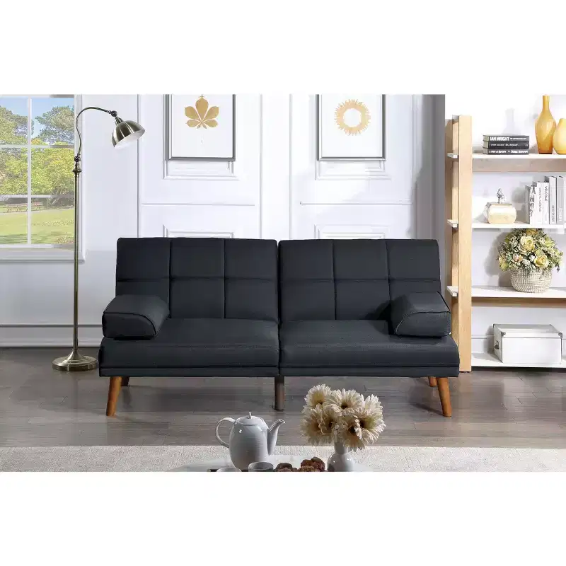 Adjustable Tufted Loveseat Sleeper Sofa �C Linen, Wooden Legs, 180,3 cm, 2-Seater