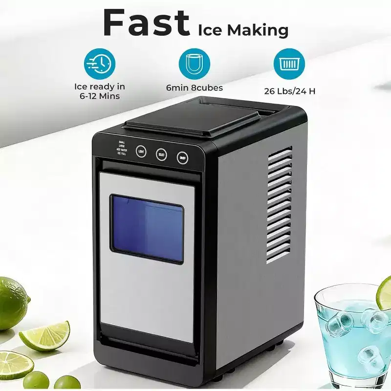 Stainless Steel Countertop Ice Maker with Touch Panel, Bullet Ice Machine, 26 lbs Daily Output, Dual Ice Sizes, Self-Cleaning, for Home, Office & Bar