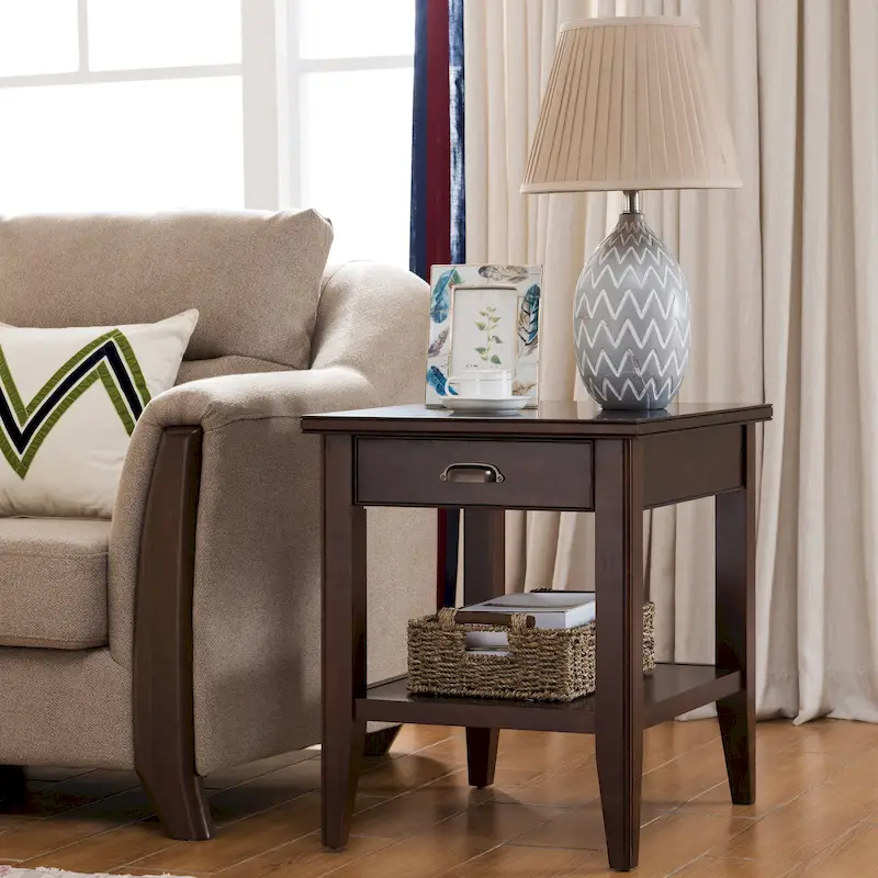 Leick Home 10507 Laurent One Drawer End Table with Shelf, Chocolate Cherry