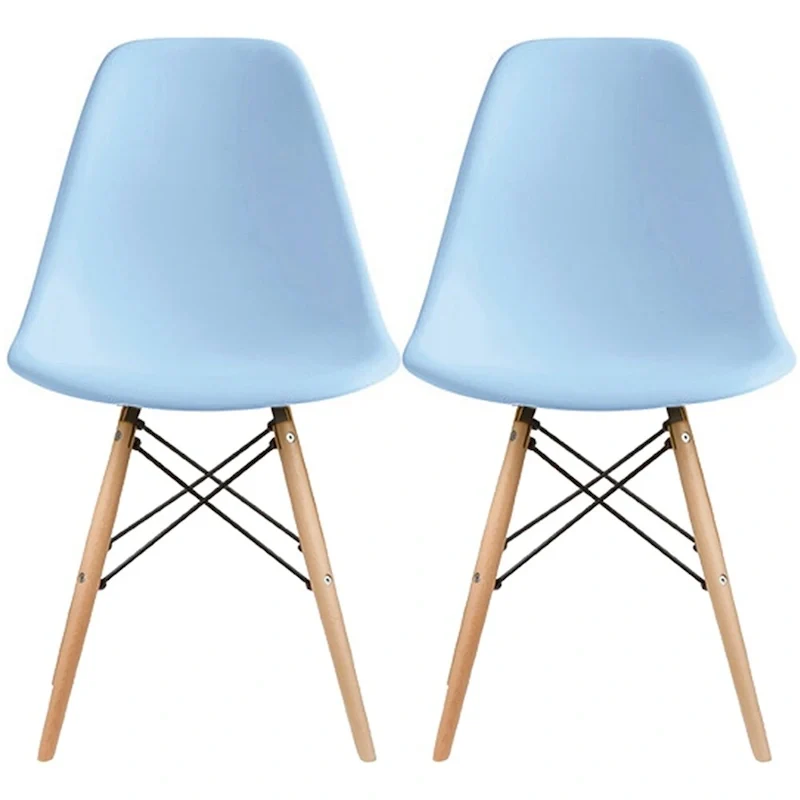 Set of 2 Designer Plastic Eiffel Chairs Solid Wood Legs Retro Dining Molded Shell Hotel Dowel For Kitchen Bedroom Work
