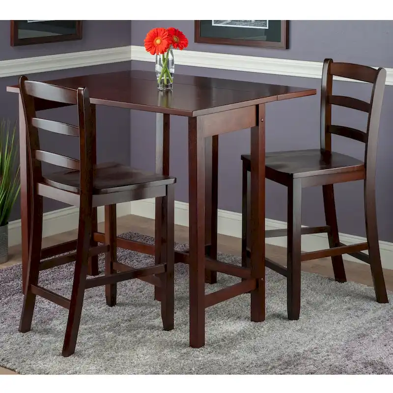 3-Pc Drop Leaf Table with Ladder-back Counter Stools, Walnut