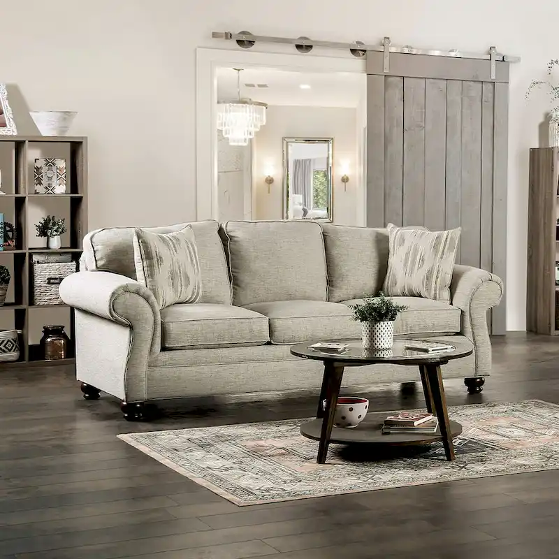 Chetbert Transitional Cream Fabric Upholstered 2-Piece Sofa Set by Furniture of America