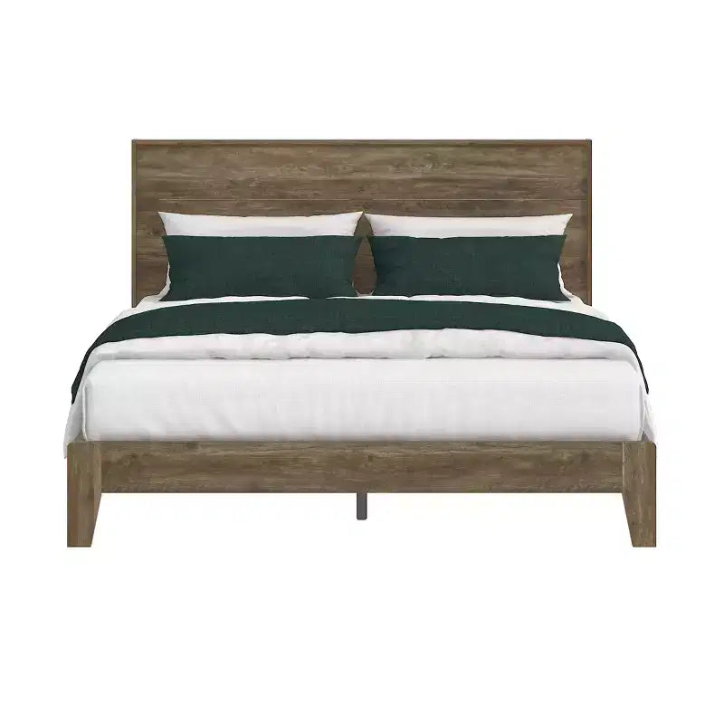 Queen Platform Bed with Headboard, Knotty Oak