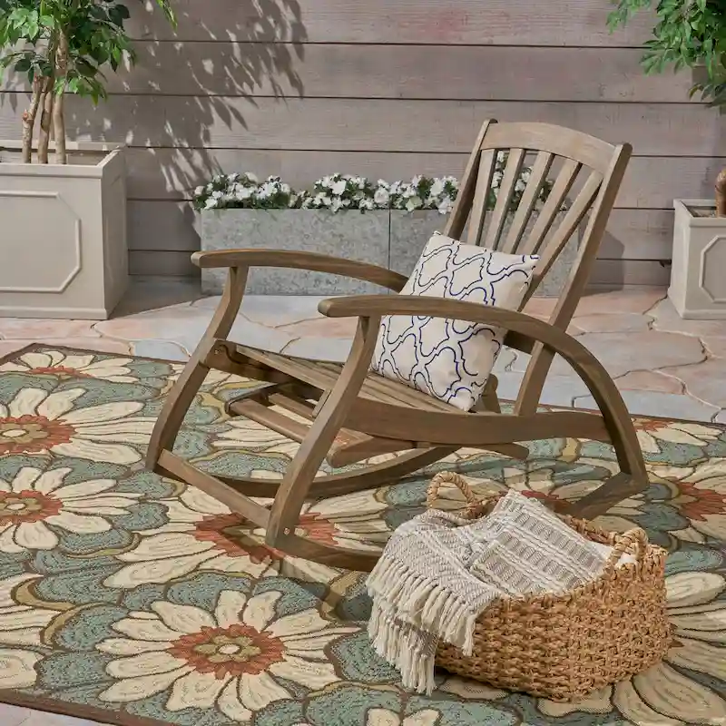 Cusp Barn Acacia Wood Design Resistant Reclining Rocking Chair, Retractable Footrest With Rocking Feature