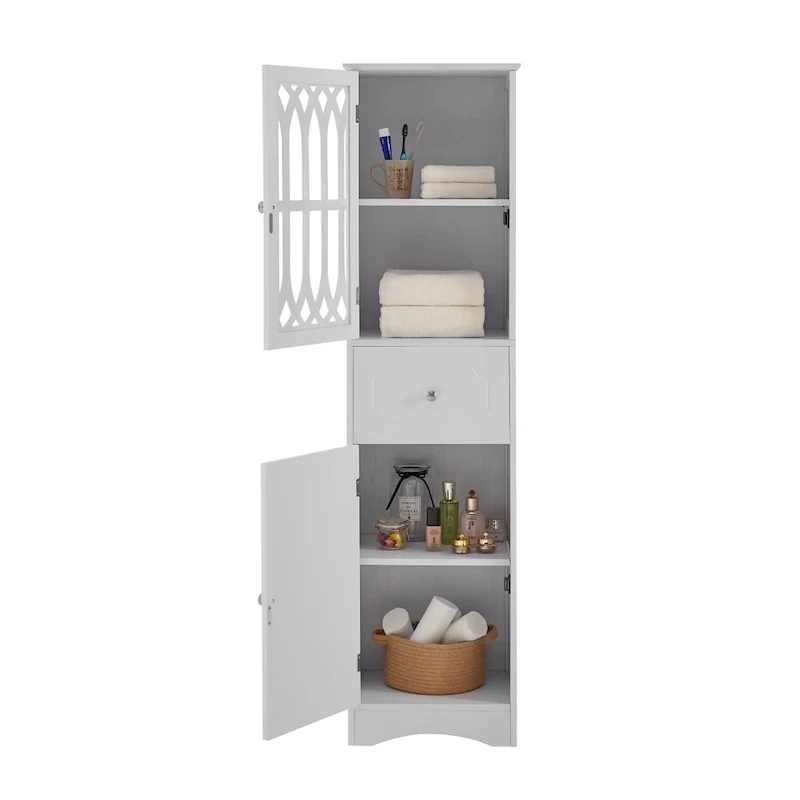 Freestanding Tall Bathroom Cabinet with Acrylic Door