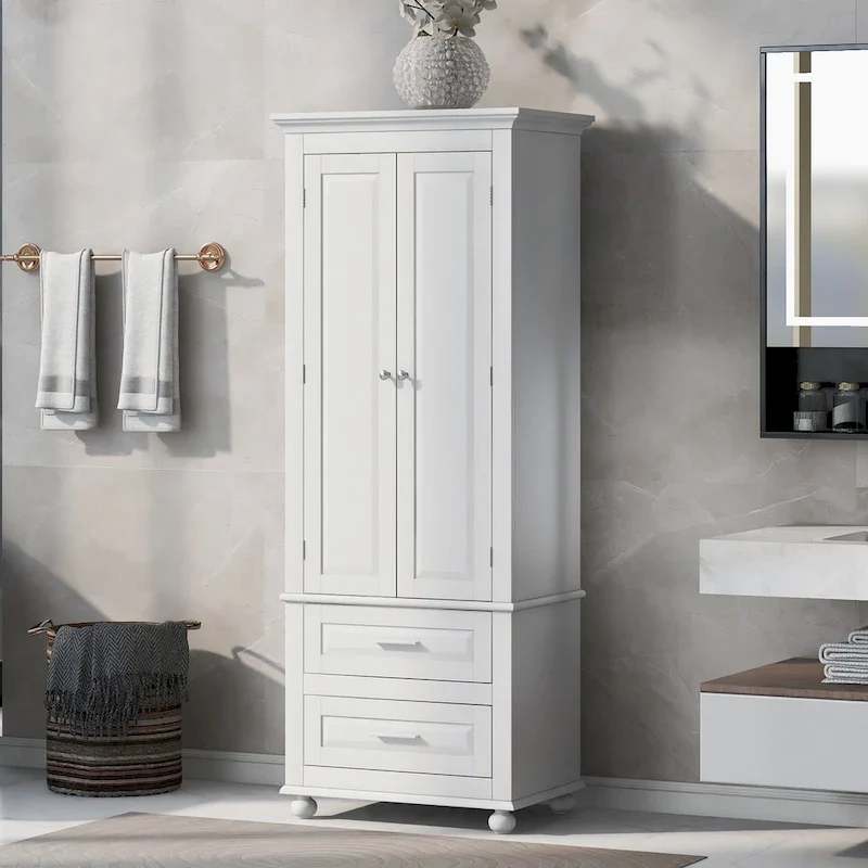 Freestanding Tall Storage Cabinet with 2 Drawers & 2 Doors for Bathroom/Office