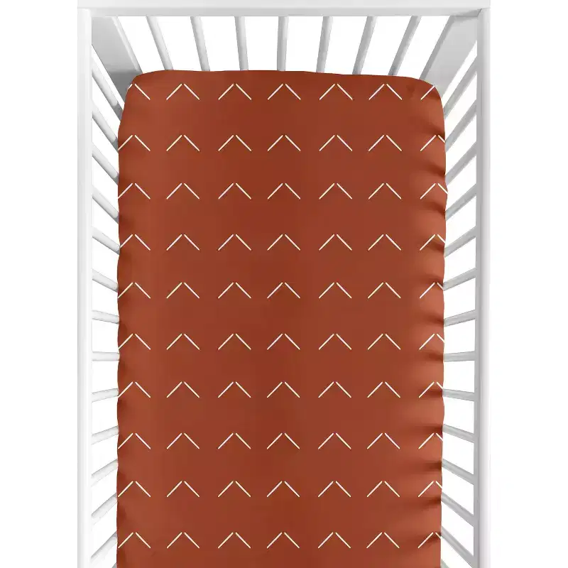 Sweet Jojo Designs Boy Girl Gender Neutral Unisex Baby Fitted Crib Sheet Diamond Tuft Collection Orange Ivory