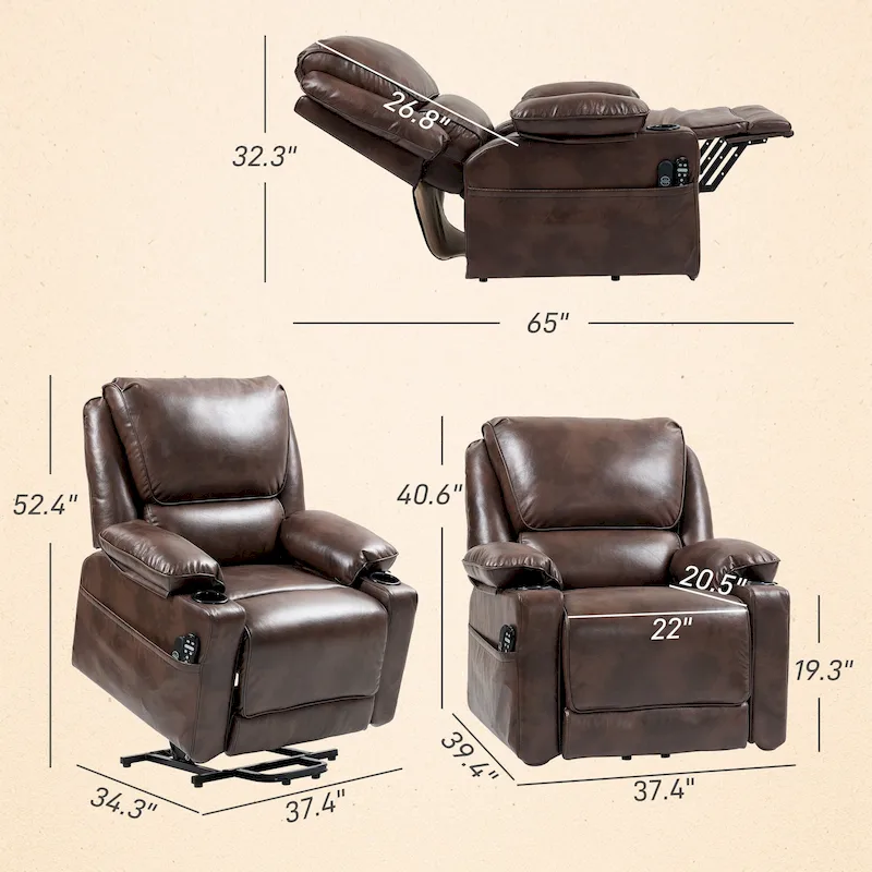 HOMCOM Power Lift Recliner Chair Sofa with Vibration Massage and Heat, Overstuffed Reclining Chair with Remote Control