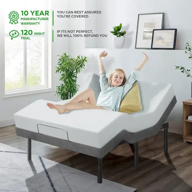 Adjustable Bed Frame with 14-Inch Hybrid Mattress, Dual Massage, USB, App Control, Remote - Split King