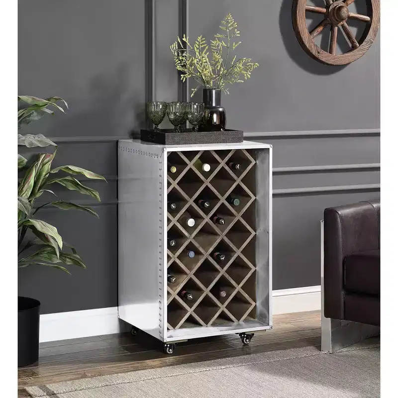 21.26" Raini Wine Rack Aluminum - Acme Furniture: 35.43" High, Holds 23 Bottles, Wood Composite