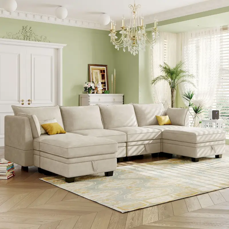 Modern U-Shape Modular Sectional Sofa, Convertible Sofa Bed with Reversible Chaise