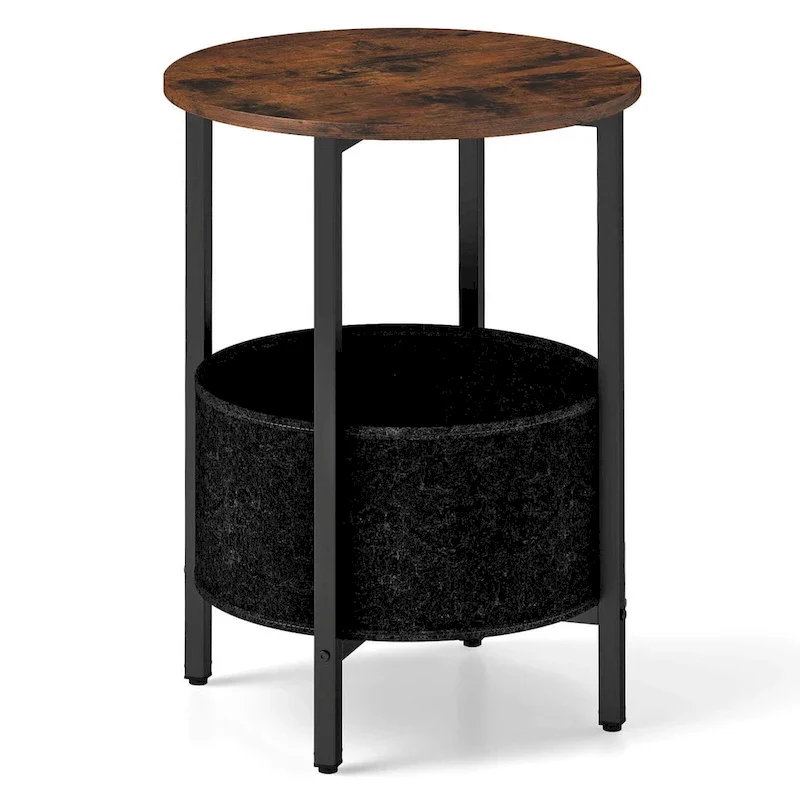 Costway 1/2 PCS Round End Table with Felt Storage Basket Sturdy Metal