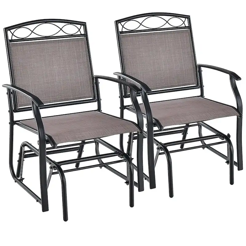 2PCS Patio Glider Set Single Rocking Chair Heavy-Duty Metal Frame