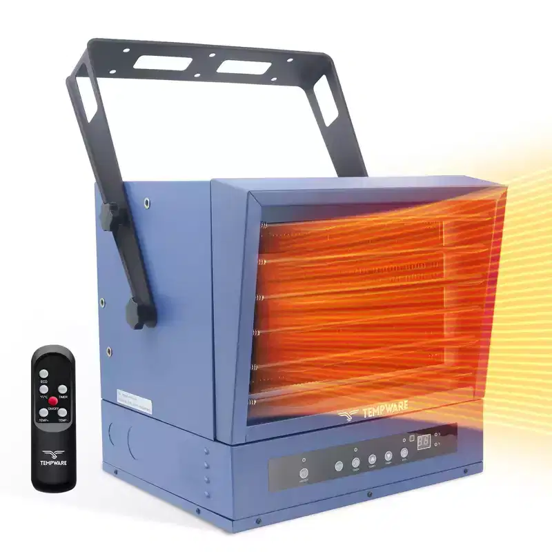 TEMPWARE 10000W Electric Garage Heater with Remote, 240V Hardwired Fan Forced Ceiling Mount Shop Heater with Digital Thermostat Ideal for Warehouse