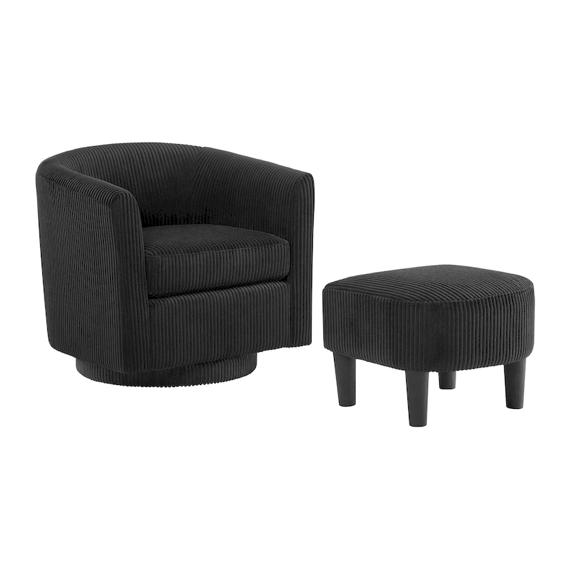 Corduroy Swivel Accent Chair with Ottoman