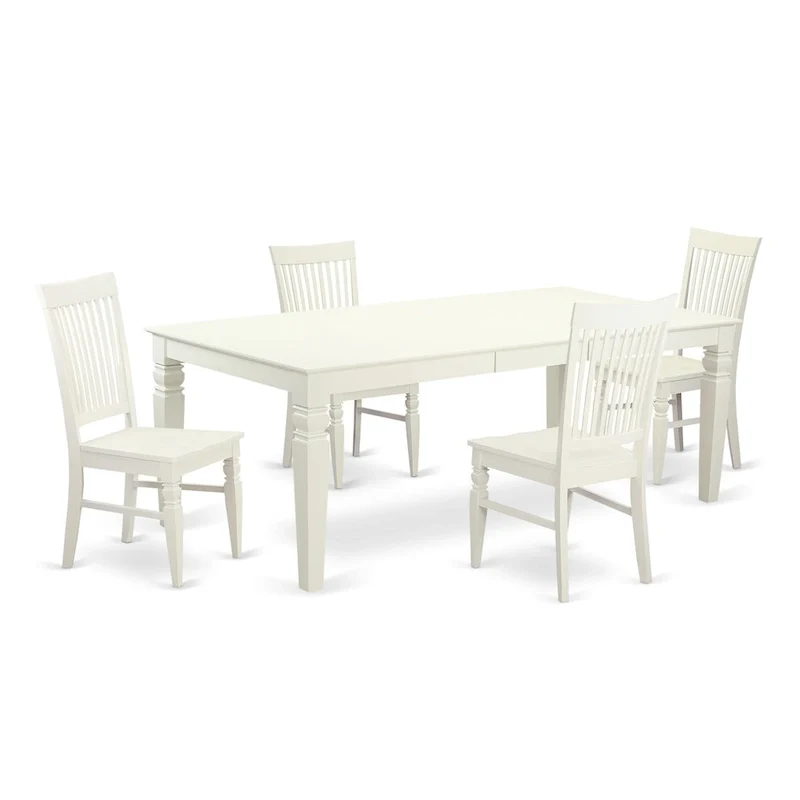 East West Furniture Dining Table Se- A Rectangle Dining Room Table and Wood Seat Chairs, Linen White (Pieces Options)