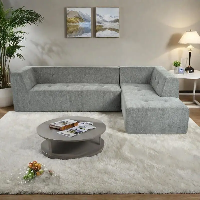 112.2 Chenille Modular L-Shaped Sofa Bed with Free Combination Design and No-Assembly Required