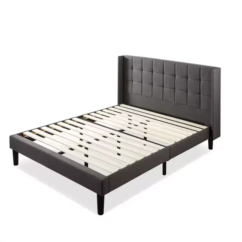 Dori Upholstered Platform Bed Frame with Wingback Headboard Gray - Zinus